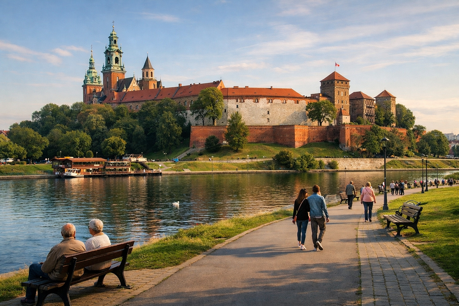 Ulica w Starym Mieście w Krakowie o złotej godzinie